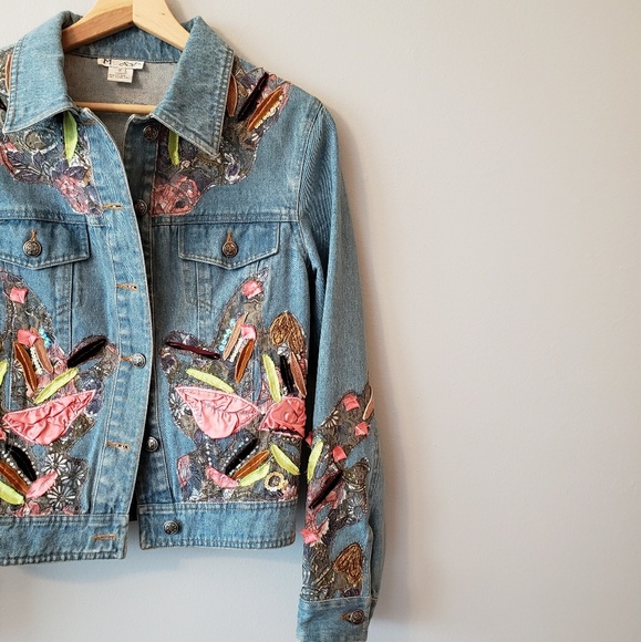 Vintage Jackets & Blazers - Vintage Boho Applique Jean Jacket